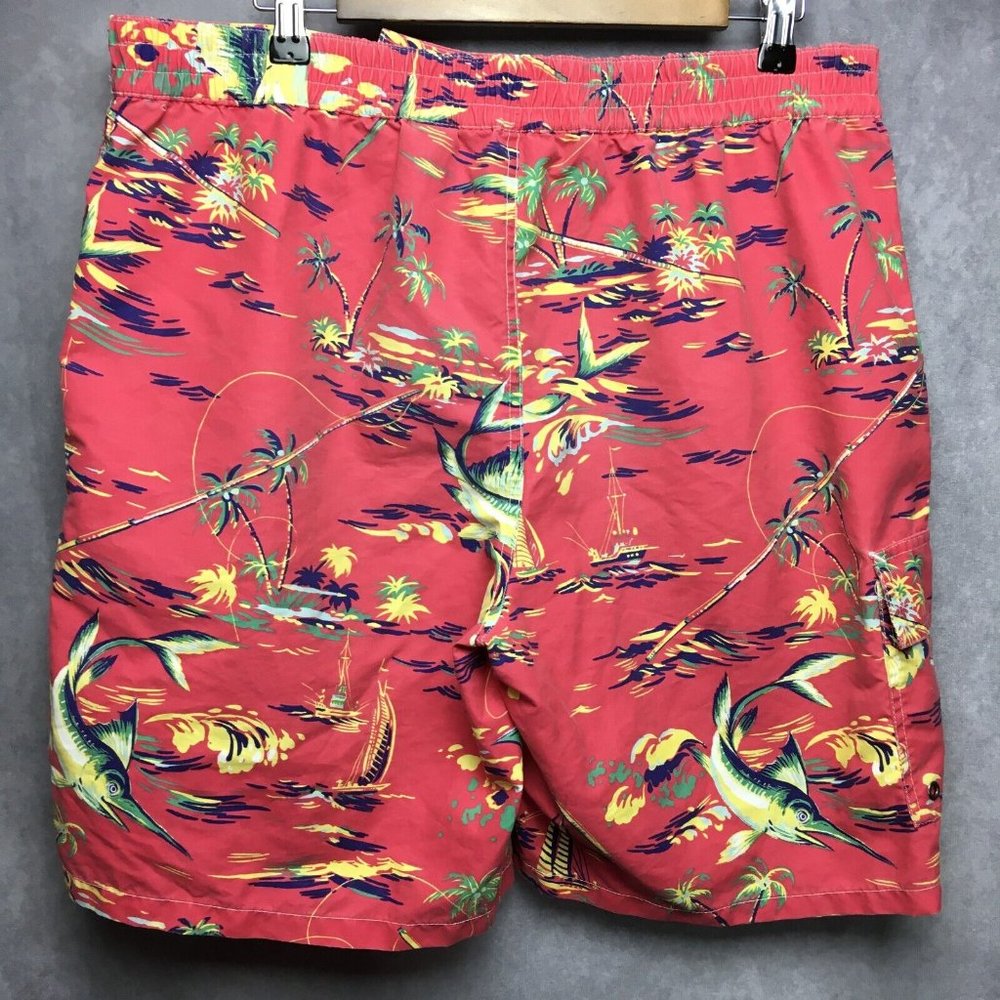 Polo‎ Mens Swim Trunks Shorts size L Pink Beach Print Palms Pockets Cut Liner - Picture 7 of 12